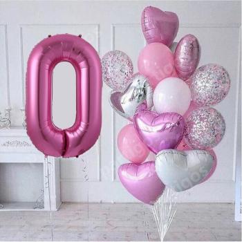15pcs Birthday Balloon Pack with 30inch Pink Number Balloon for Girls' 3rd Birthday