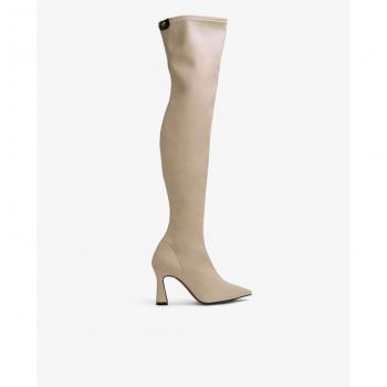 Botas de mujer elásticas con punta afilada en color beige