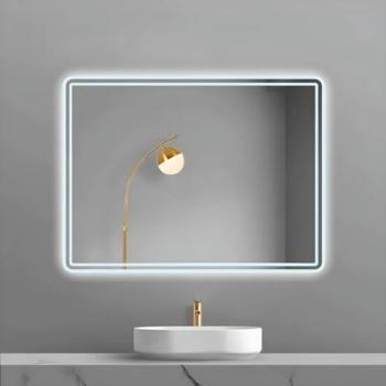 Specchio Rettangolare Smussato Doppia Cornice con Illuminazione Led 80x60 cm