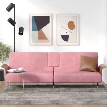 VidaXL Schlafsofa mit Getränkehaltern in Rosa Samt