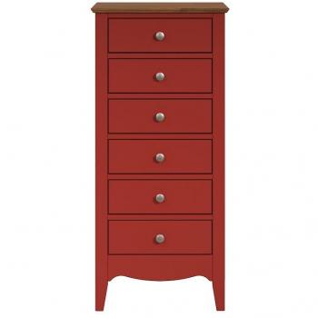 Ebuy24 Kommode Lissabon, Kiefer teilmassiv, 6 Schubladen, rot, B/H/T: 50/110/42 cm