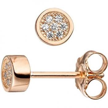Runde Ohrstecker 925 Silber mit Zirkonia rotgold vergoldet