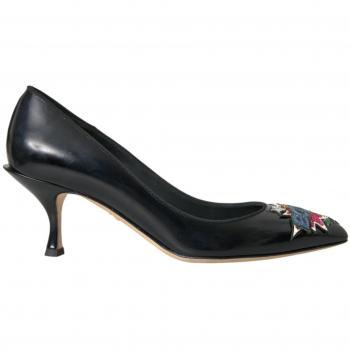 Dolce & Gabbana Black Leather BOOM Patch Heels Pumps