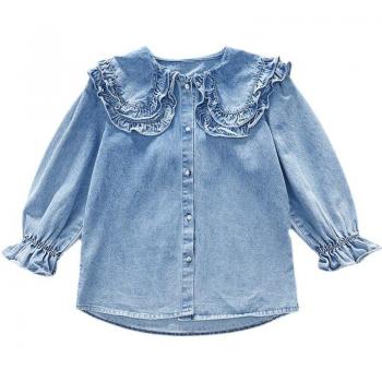 Blusa Azul Adolescente Vaquero Volantes