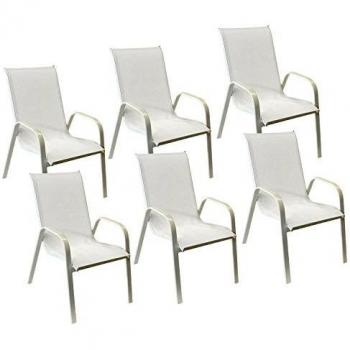 Happy Garden 6 sedie Marbella in textilene bianco e alluminio bianco