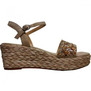 Sandalia Alma En Pena Beige Cuña con Detalle de Pedrería