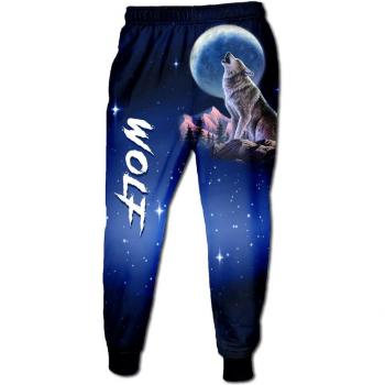 Pantalon décontracté homme 3D avec impression de loup et étoiles