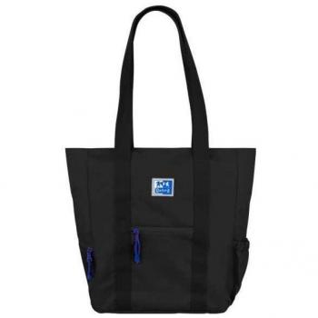 Totebag con 10 compartimentos con asa bandolera regulable y extraible fabricada con plástico reciclado b-trendy Oxford negra