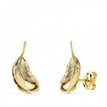 Pendientes oro 18k plumas 16mm lisos para mujer
