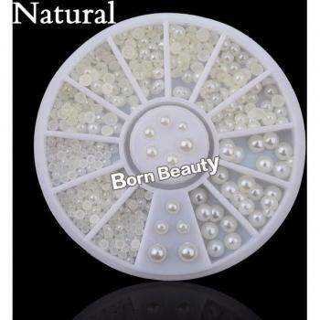 Wheel Half Pearls Beads 3D Rhinestone Nail Art Mix Sizes for DIY UV Gel Nails Accessories