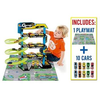 Garaje Infantil Molto 4 Niveles + 10 Coches + Tapiz de Juego