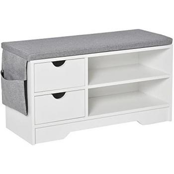 Meuble à chaussures et banc avec coussin gris, 2 étagères et 2 tiroirs en MDF