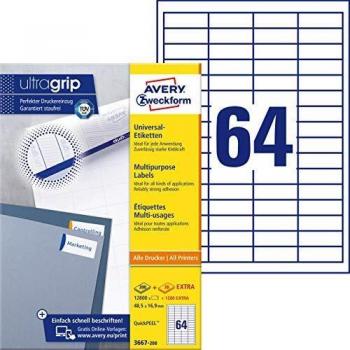 Avery Zweckform 3667-200 White Labels 48.5 x 16.9 mm Permanent Adhesive 14080 Labels