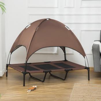 122 cm Elevated Pet Bed Dog Cot Tent with Canopy Instant Shelter Outdoor Coffee