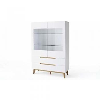 Vitrine design PEGANE en laque blanc mat et chêne