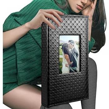 Family Memories 6x4 Album – 300-Pocket Black Leather, Window Cover Design