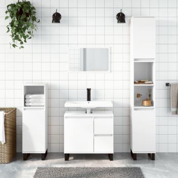Engineered Wood Bathroom Cabinet with High Gloss White Finish