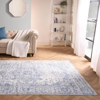 Durable Washable Blue Vintage Rug – 160 × 230 cm for Living Room & Bedroom