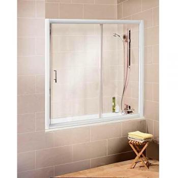 Paroi coulissante pour baignoire Schulte, 150 x 150 cm, 2 volets, verre transparent, encadrement blanc