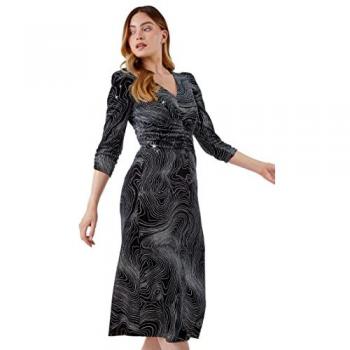 Glitter Marble Print Ruched Velvet Dress for Women