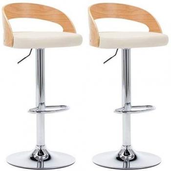 Día y Noche taburetes de cocina 2 unidades de cuero sintético y madera curvada crema