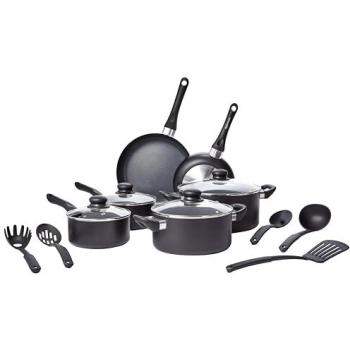 Amazon Basics 15‑delige Zwarte Anti‑Aanbak Set voor Koken