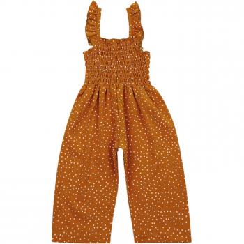 Girls' Sleeveless Polka Dot Romper with Ruffles