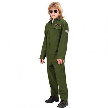 Costume da Pilota di Jet Widmann per Bambini, Verde, Taglia S, 73136