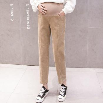 Wide-Leg Corduroy Trousers for Expecting Mothers