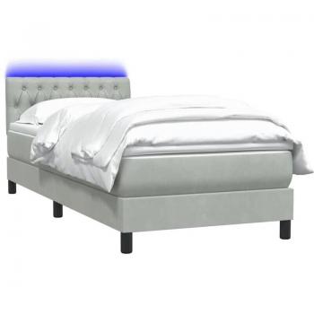 Bed Box Spring con Materasso LED in Velluto Grigio Chiaro 100x210 cm