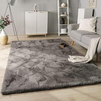 Tapis de salon shaggy en fibres longues – faux lapin doux, 200 × 290 cm, anthracite