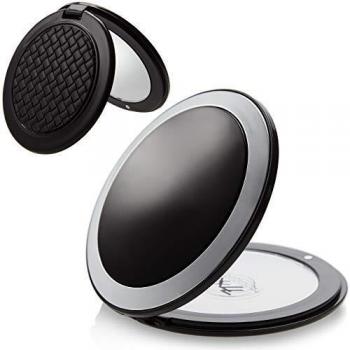 Taschenspiegel, Kunststoff, Schwarz/Silber, 7-fach Vergrößerung, Ø 8,5 cm