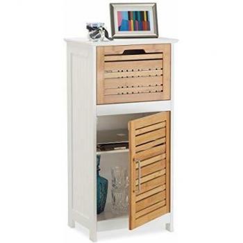 Mobiletto Basso per Bagno e Soggiorno, in Bambù, con Cassetti, Bianco