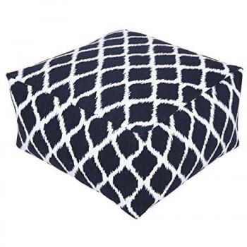 Blue and Natural Ikat Square Pouffe