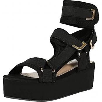 Summer Buckle Women’s Velvet Flock Fish‑Mouth Platform Open‑Toe Gladiator Shoes