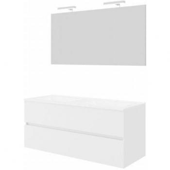 Abitare Mobile Bagno Sospeso 120 cm in Legno Bianco Lucido, Lavabo e Specchio con Lampada LED – Empoli