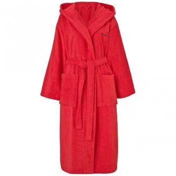 Unisex‑Housecoat “Cassidy” – Langform, Rot, 120 cm, mit Kapuze und Gürtelschnalle