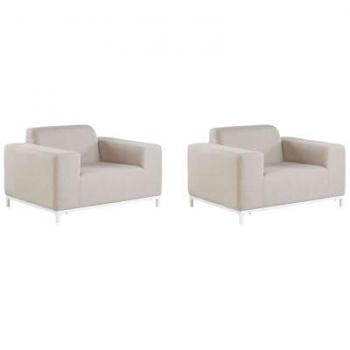 Conjunto de 2 sillones de jardín Rovigo, poliéster beige y patas de aluminio blancas, resistentes a la intemperie