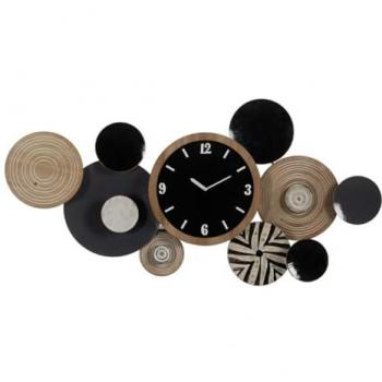 Decoración de pared negro natural hierro reloj 128,3 x 7 x 64,1 cm