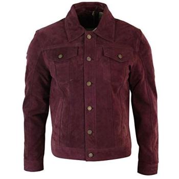 Retro Burgundy Leather & Denim Jacket – Men’s 5XL Classic