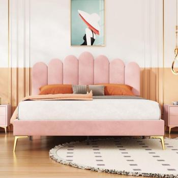 Letto Imbottito Matrimoniale 140x200 cm – Testiera con Rete a Doghe in Velluto Sottile