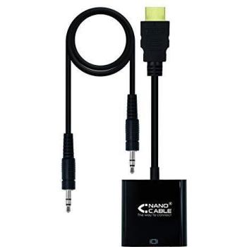 Convertidor HDMI a VGA con Conector Jack 3.5 Hembra 10cm Negro
