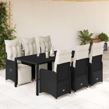 7-Piece Outdoor Bistro Set with Cushions in Black Poly Rattan