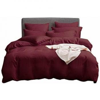 Housse de couette satin classique UMI Merryfeel, ensemble de literie en microfibre douce brossée (6 tailles, 12 couleurs) (135x200+1x80x80cm, Bourgogne)