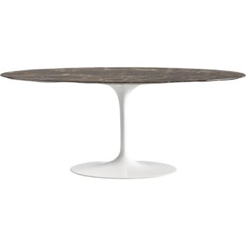 Table Ovale “Tulipe” Collection Marbre Brun Emperador – Plateau 200 cm, piètement blanc