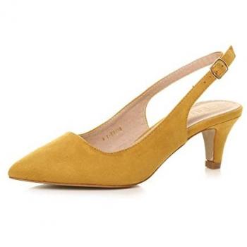 Mid-Slim Heel Slingback Pointed Faux Suede Court Shoe – Mustard Edition