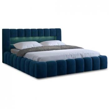 Cleo Lit Coffre avec Lumière LED et Sommier Inclus Velours Bleu Canard 160x200