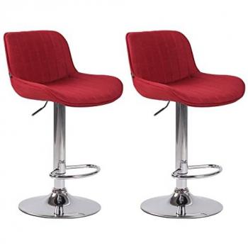 Set de 2 Taburetes de Bar Regulables en Tela Roja con Base Cromada