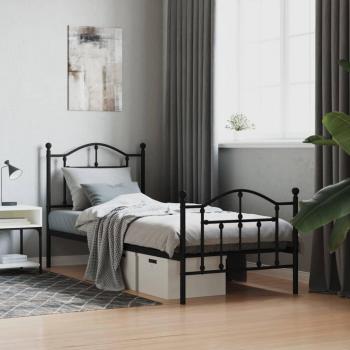 Cadre de lit industriel en métal, pieds noires – 80 × 200 cm