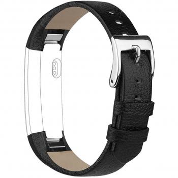 Vancle replacement wrist band for Fitbit Alta leather, comfortable, adjustable, with stainless steel clasps, black